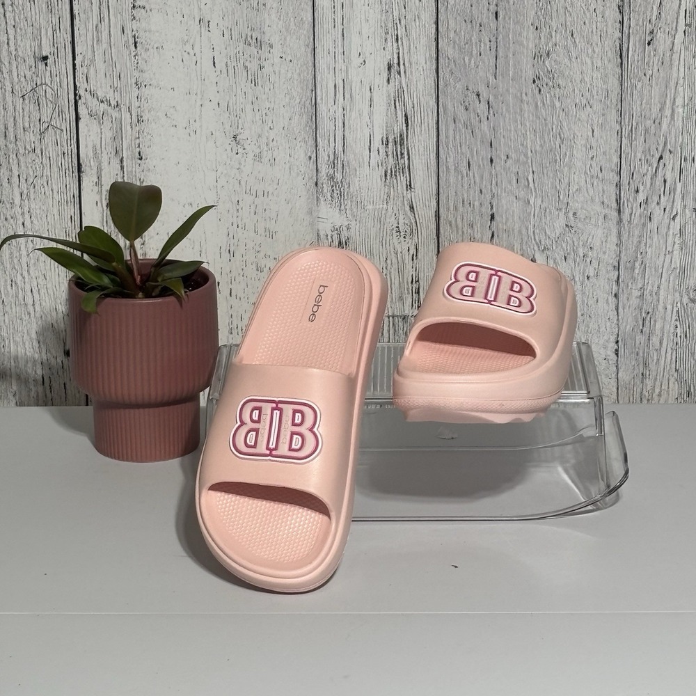 Bebé Womens Sandals Pink 3D Logo Pool ,resort Vacation  Size 8 Lightweight